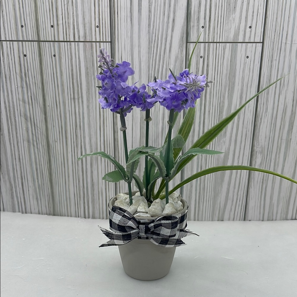 Lavender Artificial Plant with Checkered Bow
